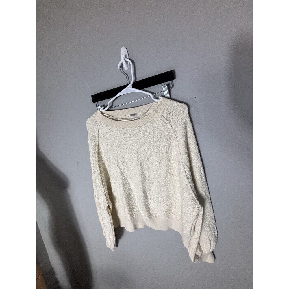 Free People Cream Long Sleeve Textured Found My Friend Pullover Sweater S